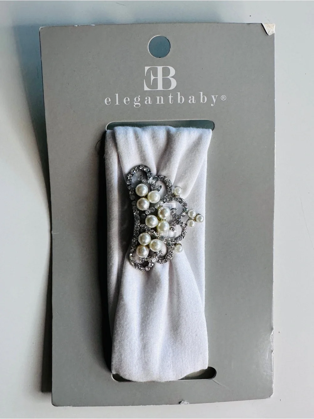 Elegant Baby White Rhinestone & Pearl Baby Headband Special Occasion Baptism
